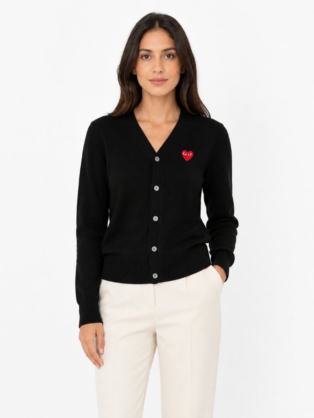 Comme des Garçons PLAY Double Heart Knit Cardigan Black Size XL